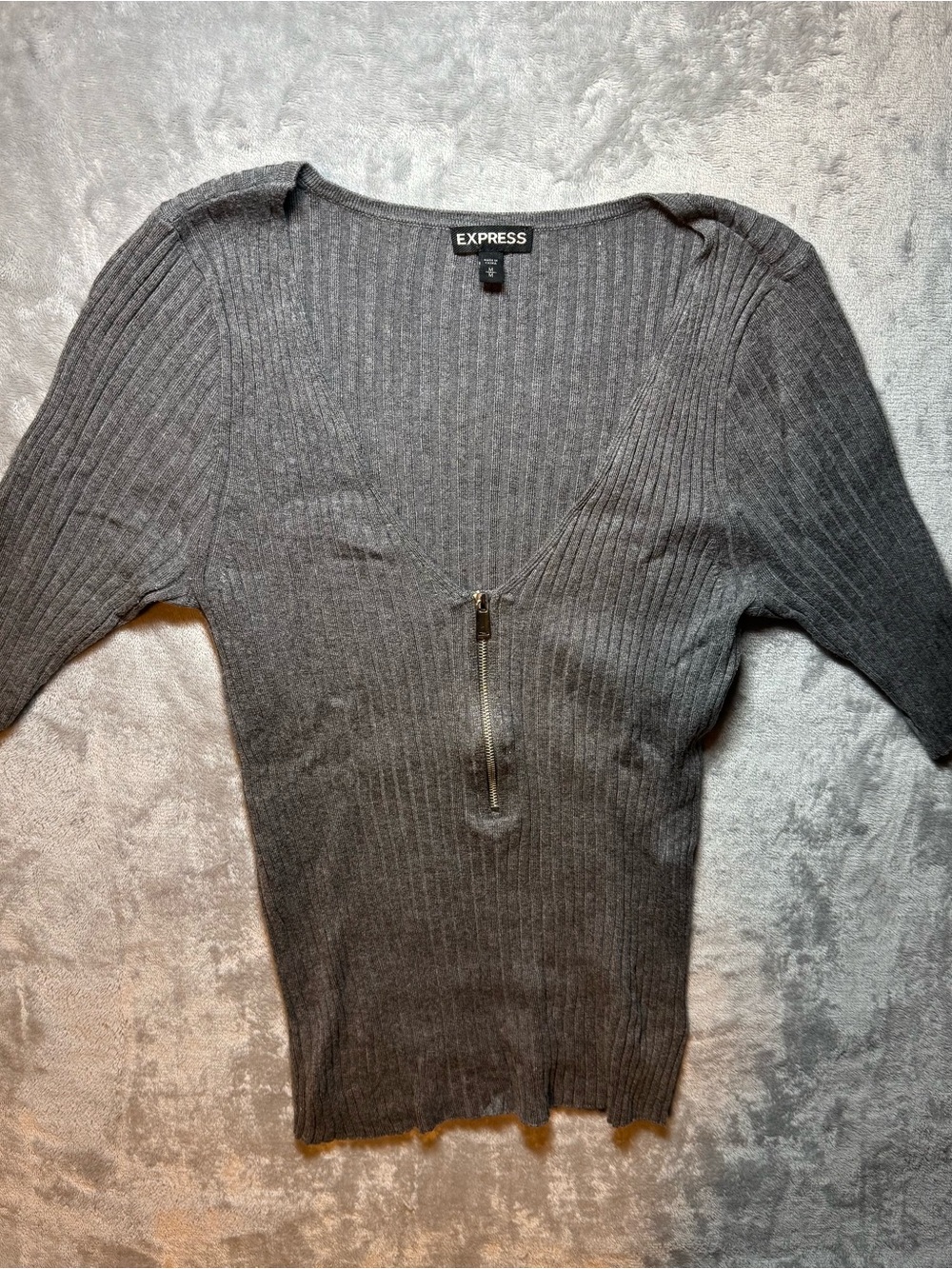 Express Gray Ribbed Knit Top